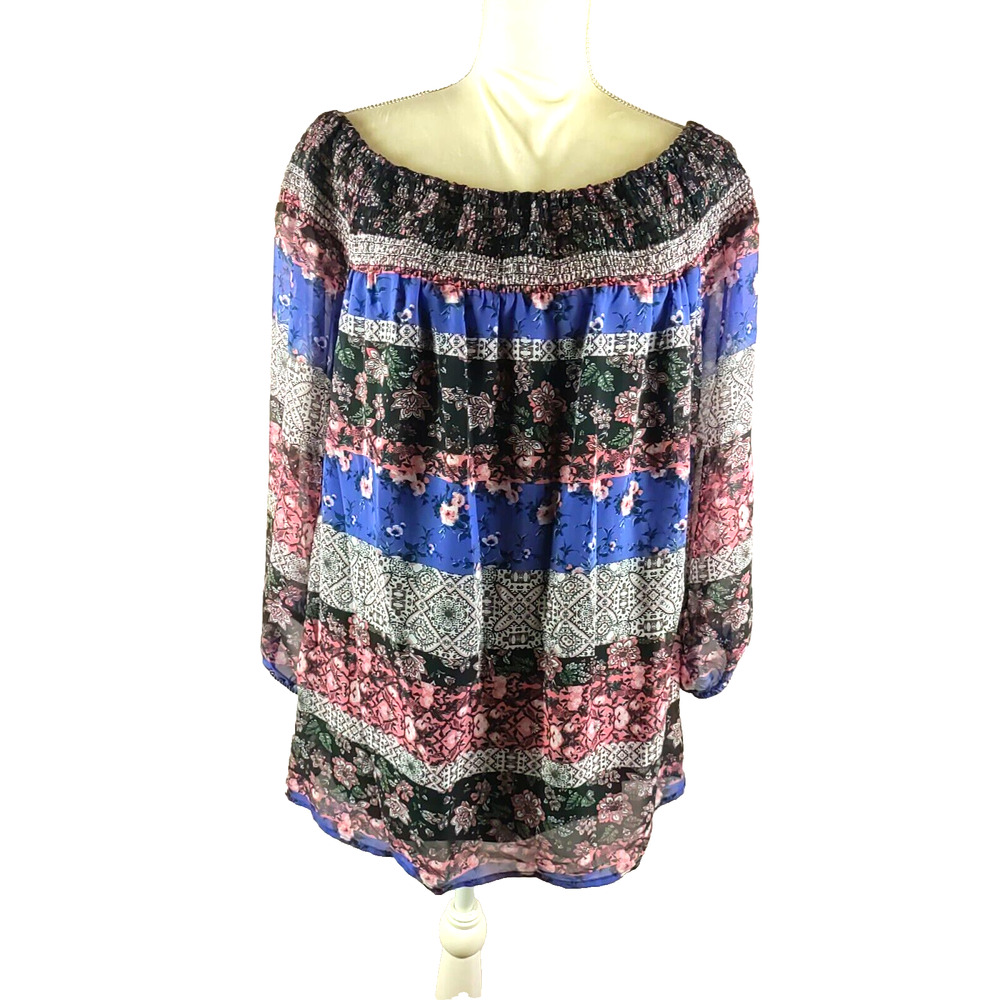 I. N. Studio Women's Shirt Size 2 X Peasant Boho Quarter Sleeve Elastic